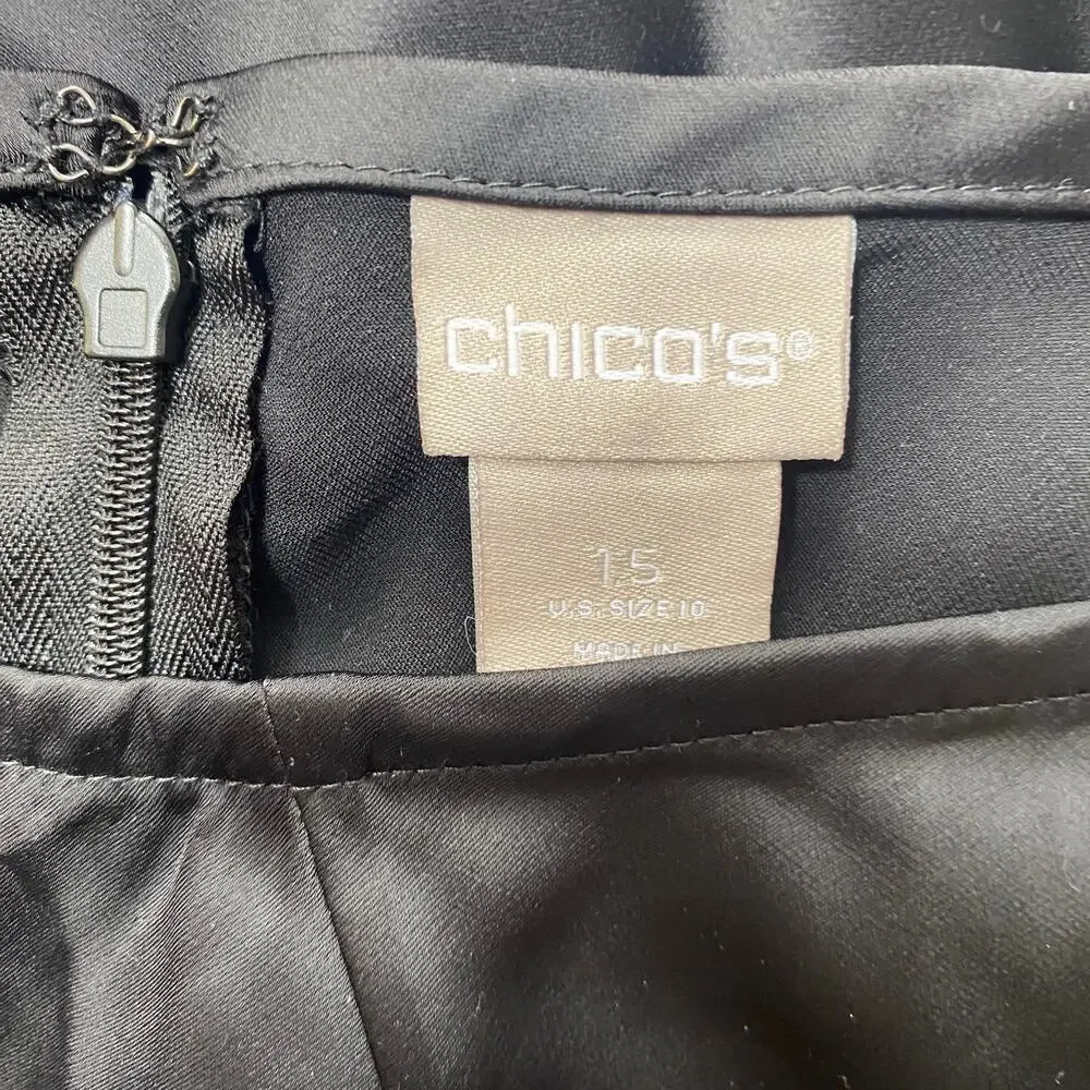 Chicos Woman’s Black Satin Midi Skirt SZ 1.5 Classic Modest Minimalist
